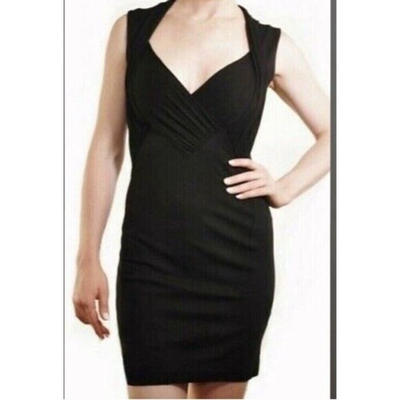 French Connection Little Black Dress Cap Sleeve Size 8 faux Wrap - Picture 2 of 10